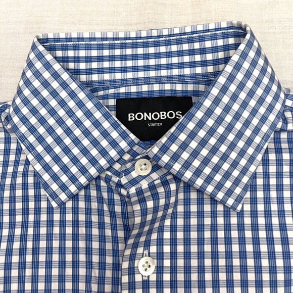Bonobos Men's Stretch Slim Fit Blue Check Long Sleeve Shirt Size 15 1/2 - Picture 3 of 4